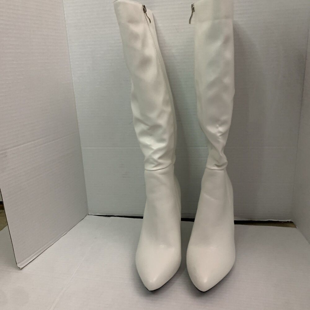 Womens Pointed Toe Zip Up Formal Chunky High Heel Knee High Boots - Picture 6 of 8